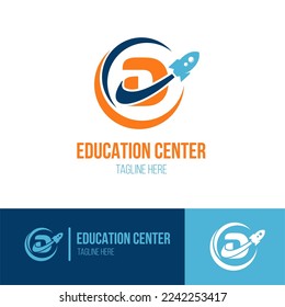 Letra inicial D con icono de la nave espacial Rocket para el éxito, Centro de Educación, Aprendizaje Rápido, Idea del logotipo comercial de tecnología