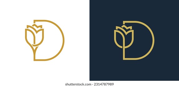 initial Letter D Rose Flower Logo Concept icon sign symbol Element Design. Tulip, Cosmetics, Jewelry, Jewellery, Beauty salon, Boutique, Spa Logotype. Vector illustration template