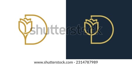 initial Letter D Rose Flower Logo Concept icon sign symbol Element Design. Tulip, Cosmetics, Jewelry, Jewellery, Beauty salon, Boutique, Spa Logotype. Vector illustration template