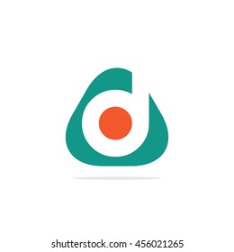 Initial Letter D Rounded Triangle Shape Icon Logo Green Orange