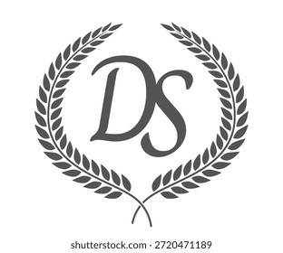 Letra inicial D y S, diseño del logotipo del monograma DS con corona de laurel. Fuente de caligrafía de lujo.