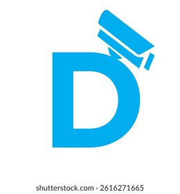 Initial Letter D Security Camera Icon, CC tv Symbol Vector Template
