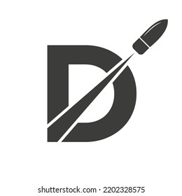 Initial Letter D Shot Bullet Logo Vector Template Concept For Defense Logotype