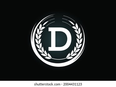 Initial letter D sign symbol with wheat ears wreath. Organic wheat farming logo design concept. Agriculture logo design vector template.