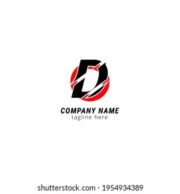 Initial letter D sliced uppercase modern logo design template elements. Black letter with red circle isolated on white background. Suitable for business, consulting group, company logo