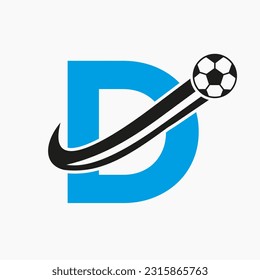 Initial Letter D Soccer Logo. Football Logo Concept With Moving Football Icon