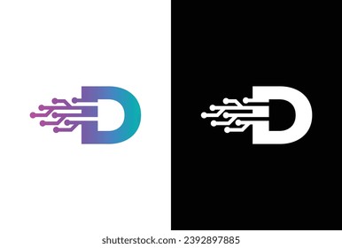 Initial letter D Software Logo. Letter D technology circuit letter logo design. Digital alphabet logo template.