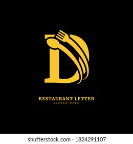 Initial letter D with spoon and fork for restaurant concept. letter D logo, fit for company and culinary business.