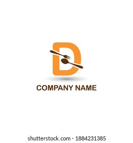 Initial letter D with spoon and fork for restaurant, catering, canteen, kitchen, cook logo design vector concept