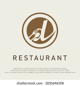 Initial Letter D With Spoon And Fork Icon For Restaurant, Catering, Cafe, Cafeteria, Food, Kitchen Retail Business Logo Design Concept	