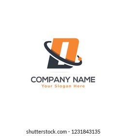 Initial Letter D Swoosh Orbit Logo Designs Vector Orange Colors in White Backgrounds