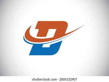 Initial letter D with swoosh, red and blue logo template. Modern vector logotype for business and company identity.