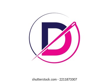 Initial Letter D With Tailor Logo, Needle and Thread Combination for Embroidery, Textile, Fashion, Cloth, Fabric Template.