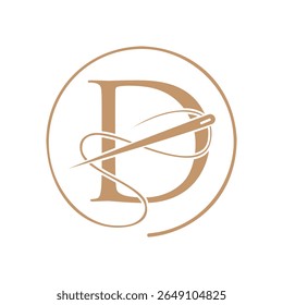 Letra inicial D logotipo alfaiate, agulha e logotipo de linha para vestuário, bordado, têxtil, moda, pano, sinal de tecido