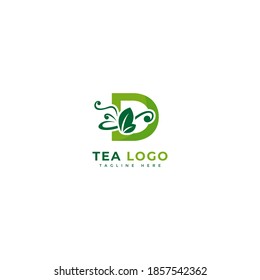 Initial letter D tea logotype. Minimalist tea leaves logo concept, fit for cafe, restaurant, packaging and natural drinks. Illustration vector logo.