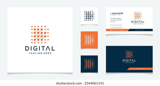 Initial Letter D Technology Network Logo Design Graphic. Template Vector Business Card