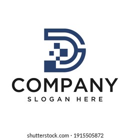 initial letter D with technology symbol graphic vector