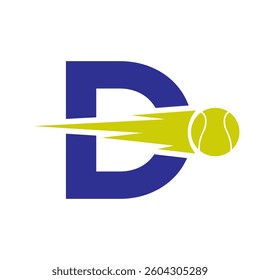Initial Letter D Tennis Ball Logo Design With Speed Symbol. Tennis Ball Logo For Academy and Club Sign