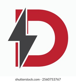 Initial Letter D With Thunder Bolt Symbol. Power Icon Electric Symbol Vector Template