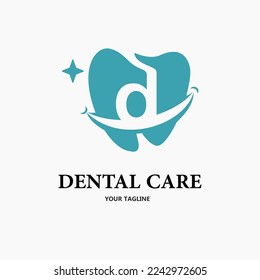 Initial Letter d with Tooth and Smile Icon for Dental Health Care and Dental Clinic, Dentistry Business Logo Idea Template