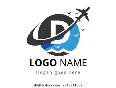 Initial Letter D  with travel logo design. Air, Airline, Airplane and travel logo design template.