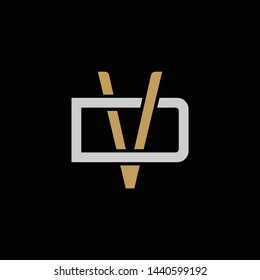Initial letter D and V, DV, VD, overlapping interlock logo, monogram line art style, silver gold on black background