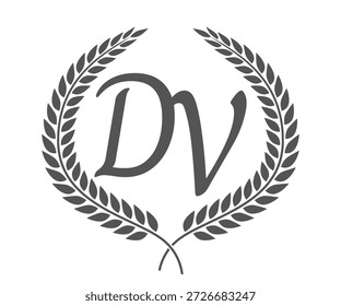 Initial letter D and V, DV monogram logo design with laurel wreath. Luxury calligraphy font.