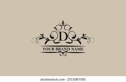 Modelo de logotipo de vetor da letra D inicial. Ilustração requintada para restaurante, realeza, boutique, café, hotel, heráldica, joias, moda e outros.