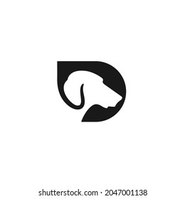 Initial Letter D Vector Silhouette of Dog Animal Simple Logo Design Abstract
