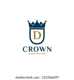 Initial Letter D Vintage Logo Design with Crown, Shield adn Wheat Illustration