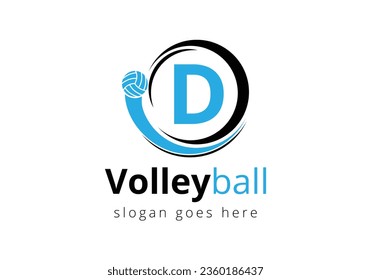 Initial Letter D Volleyball Logo Concept. Volleyball Sports Symbol Vector Template