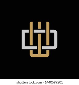 Initial letter D and W, DW, WD, overlapping interlock logo, monogram line art style, silver gold on black background