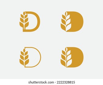 initial Letter D Wheat Grain Logo Stamp Badge Concept sign symbol icon Design Element. Agriculture, Plant, Bakery, Vegan, food, Harvest Logotype. Vector illustration logo template