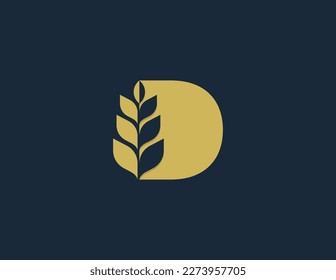 initial Letter D Wheat Grain Logo Stamp Badge Concept sign symbol icon Design Element. Meal, Bakery, Harvest, Food Logotype. Vector illustration logo template