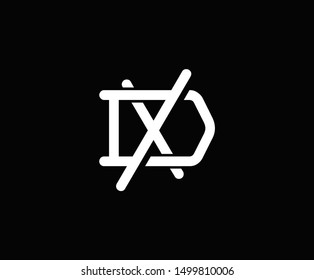 Initial letter D and X, XD, DX, overlapping interlock logo, monogram line art vintage style on black background