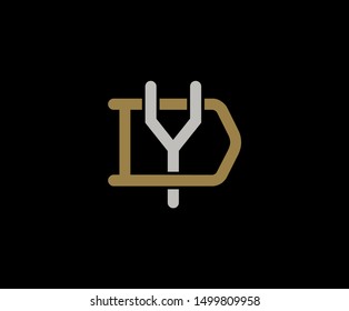 Initial letter D and Y, YD, DY, overlapping interlock logo, monogram line art vintage style on black background