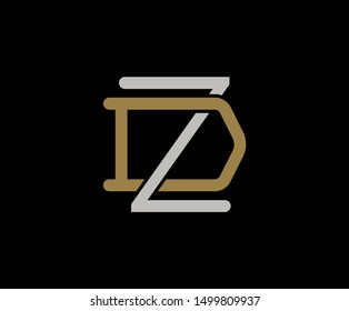 Initial letter D and Z, ZD, DZ, overlapping interlock logo, monogram line art vintage style on black background