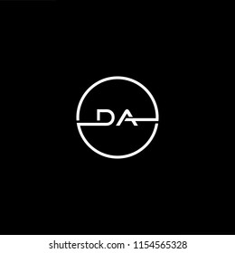 Initial letter DA AD minimalist art monogram circle shape logo, white color on black background