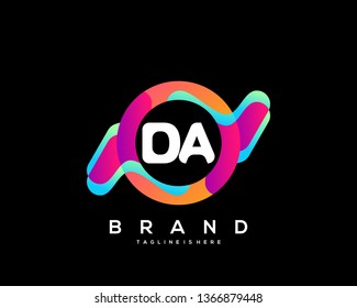 Initial letter DA logo with colorful circle background, letter combination logo design for creative industry, web, business and company. - Vector