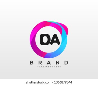 Initial letter DA logo with colorful circle background, letter combination logo design for creative industry, web, business and company. - Vector