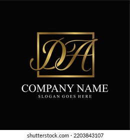 Initial letter DA logo design with square box