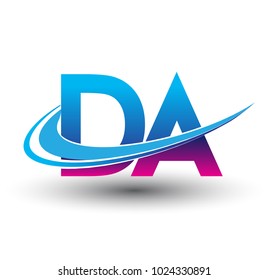 initial letter DA logotype company name colored blue and magenta swoosh design. vector logo for business and company identity.