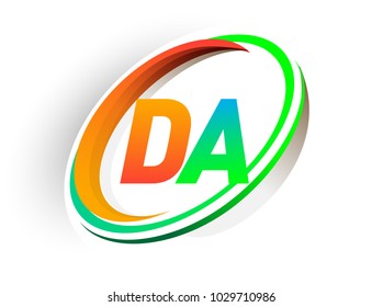 initial letter DA logotype company name colored orange and green circle and swoosh design, modern logo concept. vector logo for business and company identity.