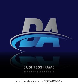 initial letter DA logotype company name colored blue and grey swoosh design. vector logo for business and company identity.