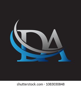 initial letter DA logotype company name colored blue and grey swoosh design. vector logo for business and company identity.