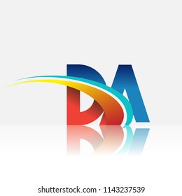 initial letter DA logotype company name colored red and blue and swoosh design. vector logo for business and company identity.
