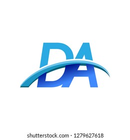 initial letter DA logotype company name colored blue and swoosh design. vector logo for business and company identity.
