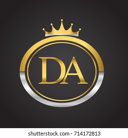 initial letter DA logotype company name with oval shape and crown, gold and silver color. vector logo for business and company identity.