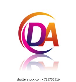 initial letter DA logotype company name orange and magenta color on circle and swoosh design. vector logo for business and company identity.