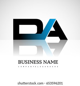 Initial letter DA uppercase modern and simple logo linked blue and black colored, isolated in white background. Vector design for company identity.